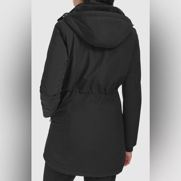 Calvin Klein Flextech Faux Shearling Lined Hooded Jacket Black Size Petite Large - Picture 3 of 12